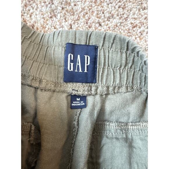 GAP Women's Linen Blend Shorts, size Medium, wide elastic waistband; Olive Green - Picture 7 of 9